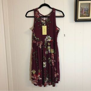 Longyuan NWT Floral Burgundy Sleeveless Dress Small